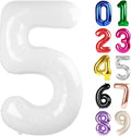5 Balloon - White Birthday Number Balloons, 40 Inch Decorations Men Women | by ALPHADELTAPI