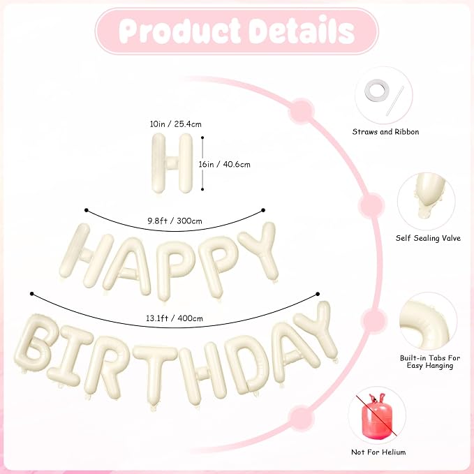 29PC Pink Heart Happy Birthday Balloon Banner, 16Inch 3D Aluminum Letter Banner - Image 3