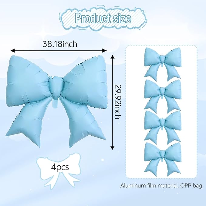 4pcs Jumbo Oversized Ribbon Balloons Coquette Bow Balloons Bow Party Coquette - Image 3