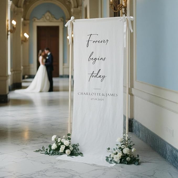 Wedding Welcome Sign Banner Personalized Custom Name Linen Fabric Wedding - Image 2