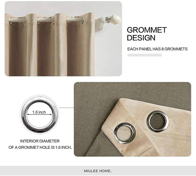 MIULEE Velvet Curtains Camel Beige 52 x 72 Inch Length Set of 2 | Grommet Drapes - Image 2