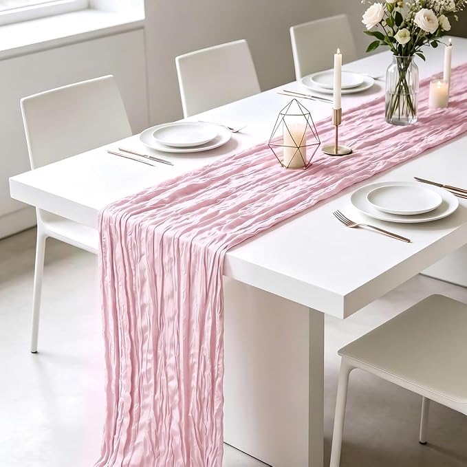 3 Pack Light Pink Cheesecloth Table Runner 21 x 120 Inch Boho Gauze Sheer Table - Image 4