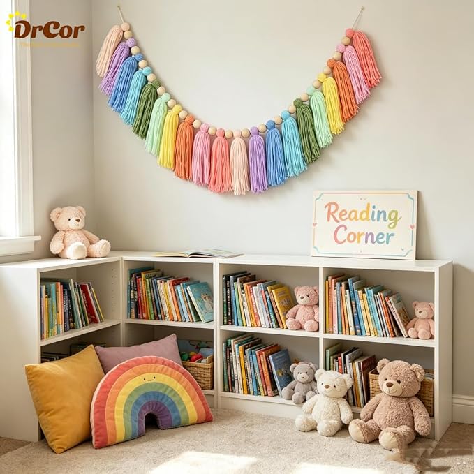 DrCor Pastel Rainbow Tassel Garland – Boho Classroom Decor | Boho wall hanging - Image 7