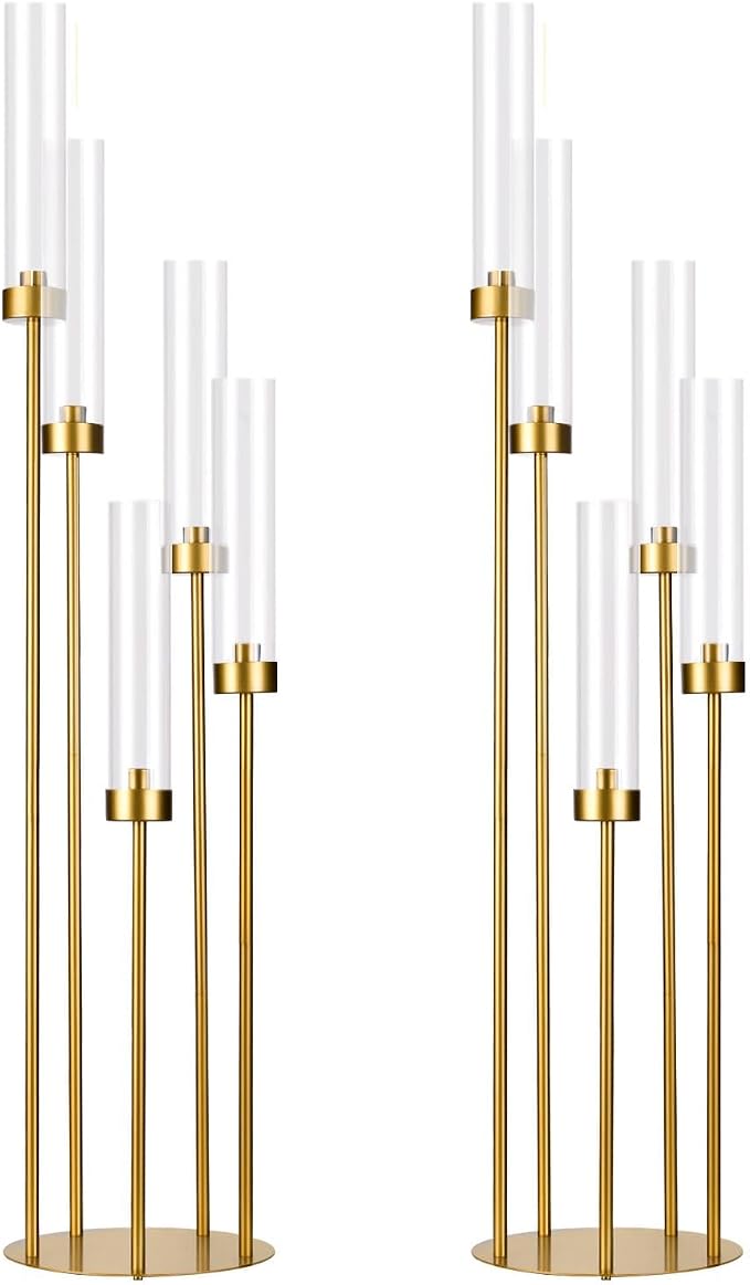 2PCS Gold Floor Candelabra, 5 Arm Candle Holder Tall Floor Candle Holder by WeddingPartyDecoration