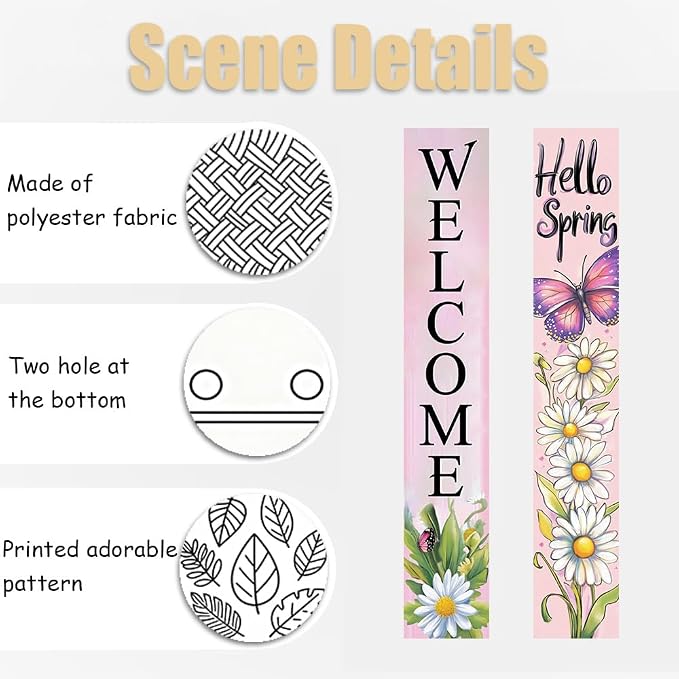 2 Piece Porch Banners 71x12 Inch Hello Spring Butterfly Door Decor | Two-piece - Image 7