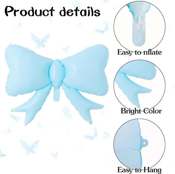Vuzvuv 5 Pcs Big Blue Bow Balloons, 30 Inch Foil Bow Balloon - Image 3