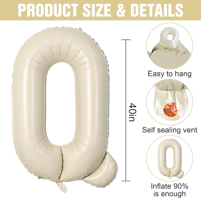 Cream Q Letter Balloons, 40 Inch Letter Q Balloon Beige, Helium Custom Letter - Image 2