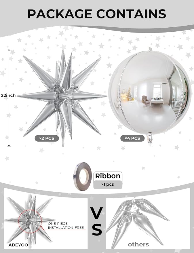 22 Inch Silver Foil Balloons, Metallic Silver New Years Balloon - Image 2