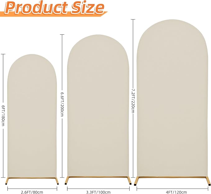 Wedding Arch Cover Spandex Arch Backdrop Cover (7.2FT,6.6FT,6FT) Set of 3 Arch Stand Covers Stretchy Backdrop for Birthday Party Decoration Baby Shower (Off-White)
