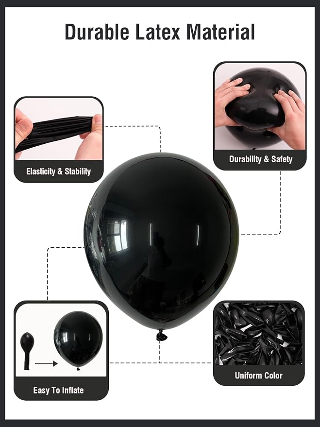 Black Balloons 12 inch 60 PCS Black Latex Balloons - Image 4