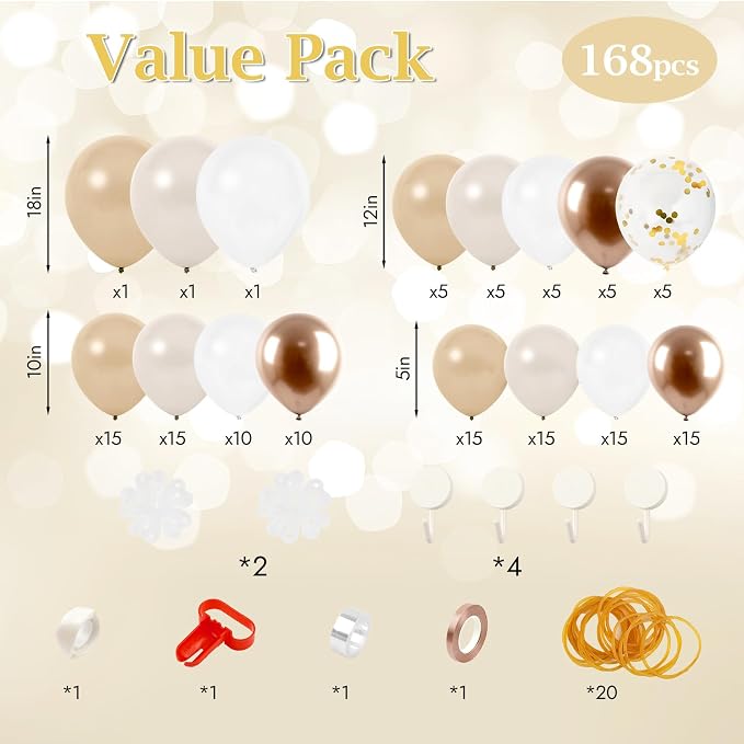 168pcs White Sand Balloon Garland Arch Kit Different Sizes | 18 12 10 5 inch - Image 2