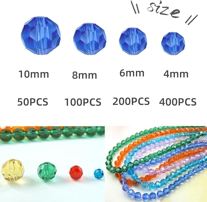 100 PCS 8mm Crystal Glass Beads Round Multiple Faceted Loose Spacer Glass Beads for DIY Handcrafte Bracelet Necklace Earring Jewelry Making(Sapphire)