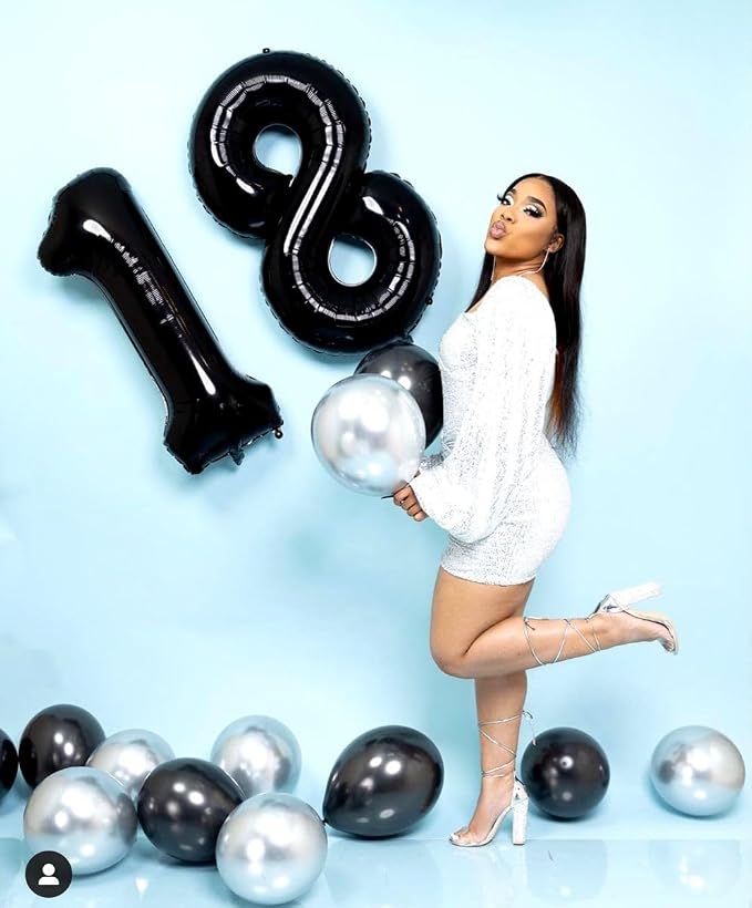 1 Balloon Numbers Birthday Decorations, 40In Black Balloons - Image 3