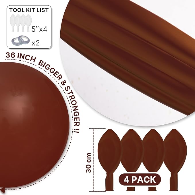 PartyWoo Dark Brown Balloons 4pcs Boho Neutral Coffee Tan Color | 36 Inch - Image 6