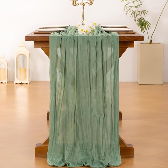 Cheesecloth Table Runner Summer Boho Wedding Birthday Party Home Decor | Sage - Image 4