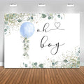Mocsicka Oh Boy Watercolor Blue Balloon Backdrop Greenery Boy Baby Shower by Mocsicka