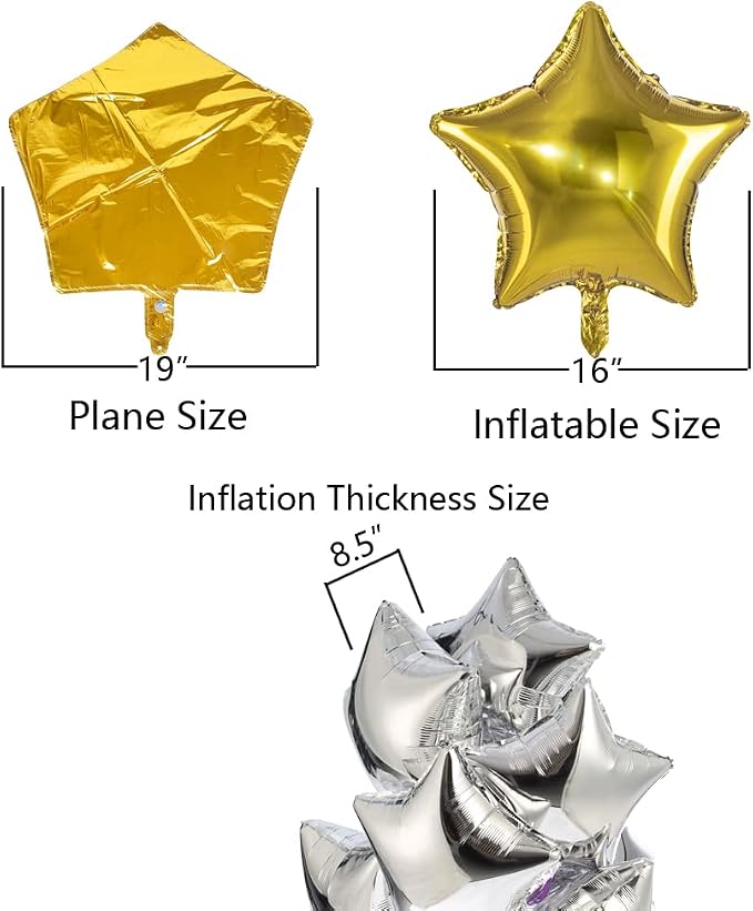 18" Gold Star Shaped Foil Balloons Mylar Helium Balloons - Image 3
