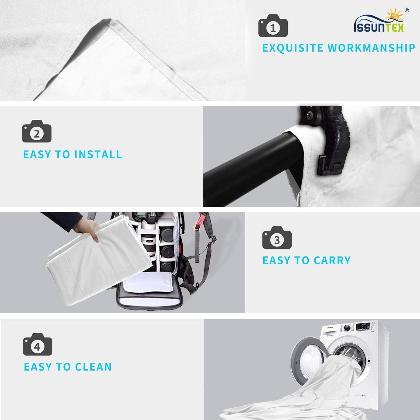 ISSUNTEX 9X15 ft Background Polester Backdrop, Photo Studio, Collapsible High Density Screen for Video Photography and Television-White