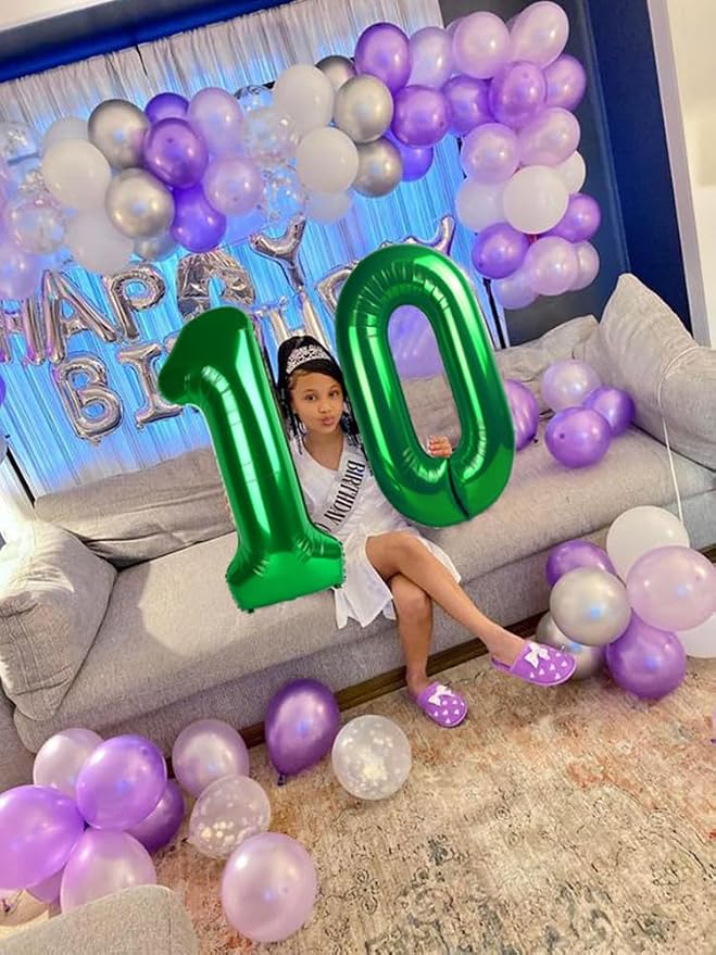 Number 10 Balloon 40Inch for 10 Year Old Birthday Decorations, Dark Green | - Image 3
