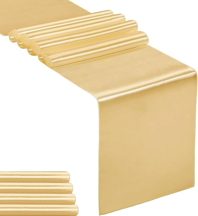5-Pack Satin Table Runner Light Gold 12 x 108 inches Long, Table Runners by Hahuho