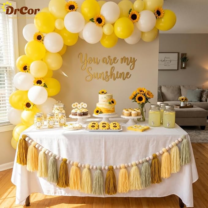 DrCor Sunflower Tassel Garland – Boho Classroom Decor | Yellow boho banner - Image 6