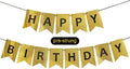 Gold Happy Birthday Banner, Pre-Strung Gold and Black Birthday Party Decorations by ZgimiPartyHome