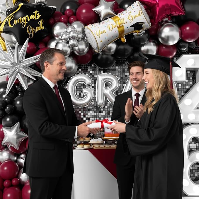 Graduation Balloons Garland Kit 153Pcs, Maroon Black Silver Balloon Arch Kit - Image 5