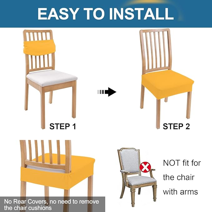 Smiry Waterproof Seat Covers for Dining Room Chairs, No Rear Covers | Stretch - Image 5