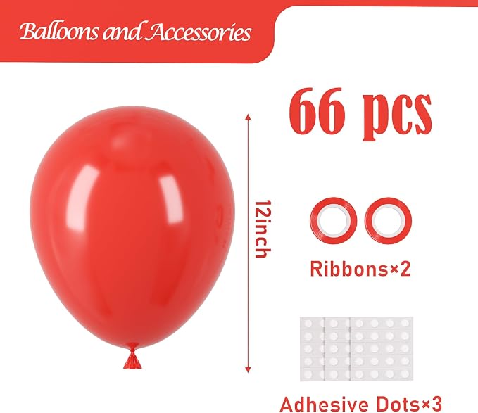 Voircoloria 66pcs Red Latex Party Balloons, 12inch | - Image 2