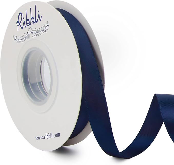 Ribbli Navy Double Faced Satin Ribbon, 1/2 Inch x Continuous 25 Yards, Use by Ribbli