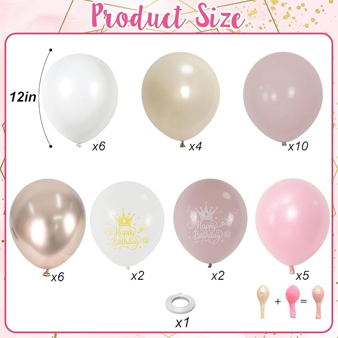 Dusty Pink Beige Gold Birthday Balloons - Image 2
