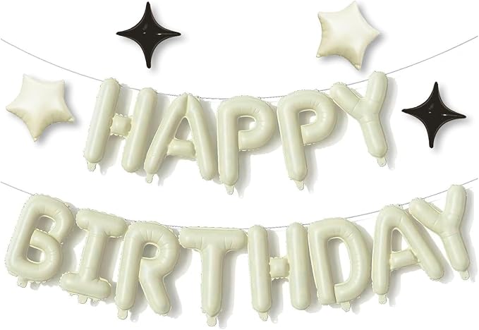 Cream Happy Birthday Balloons Banner Sign Mylar letter Party Decoration | by xiangsushijie