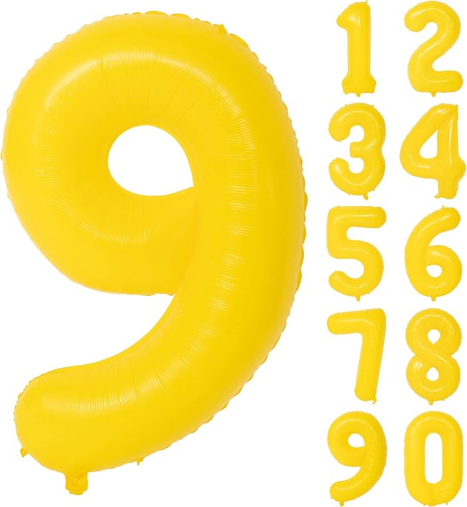40 Inch Yellow Number 9 Foil Balloon Lemon Yellow Digital 9 Balloon | by YOIOZAIZAI