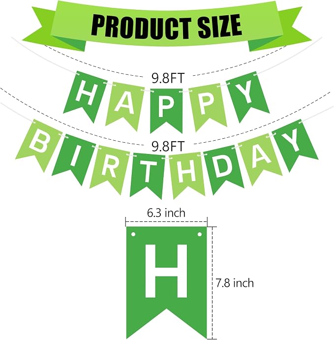 Pre-Strung Green Happy Birthday Banner Signs Party Decorations - Image 4