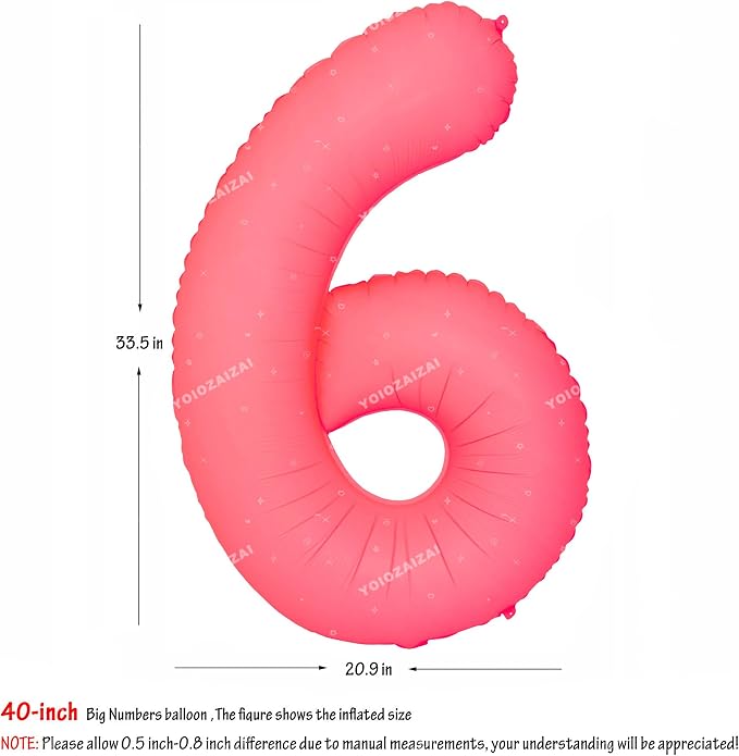 40 IN Fluorescent Red Number 6 Balloon Neon Red digital 6 Foil Balloon | - Image 2