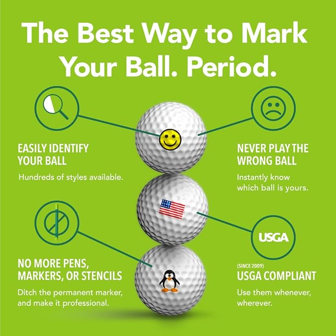 Golfdotz - USGA Rule Conforming Golf Ball Markers, Golf Ball Stickers for Marking Balls, No More Smearing from Stamps, Gifts for Golfers, Dads, and Retirees, (Emoji Collection; 24-32 Count)