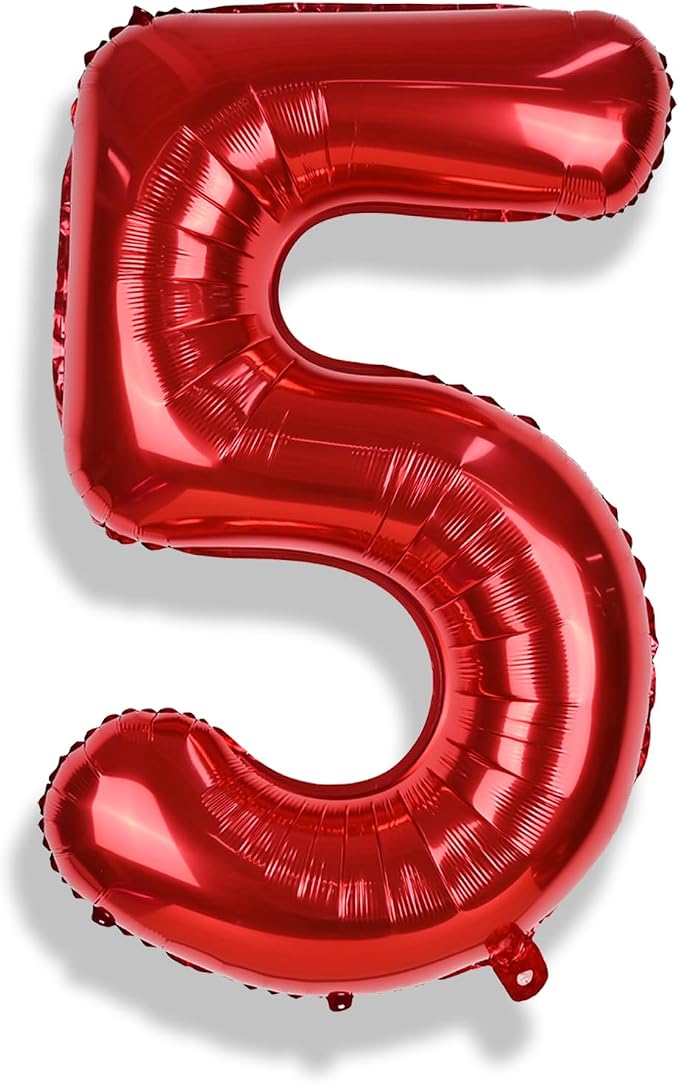 40 Inch Red Number Balloons, Giant Foil Number 5 Balloons - Image 8