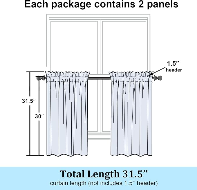 Simplebrand Semi Sheer Black Curtains 30 Inch Length 2 Panels, Geometric - Image 2