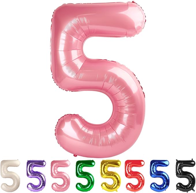 5 Balloon Numbers Party Decorations, 40In Pearl Pink Balloons by Mluchee