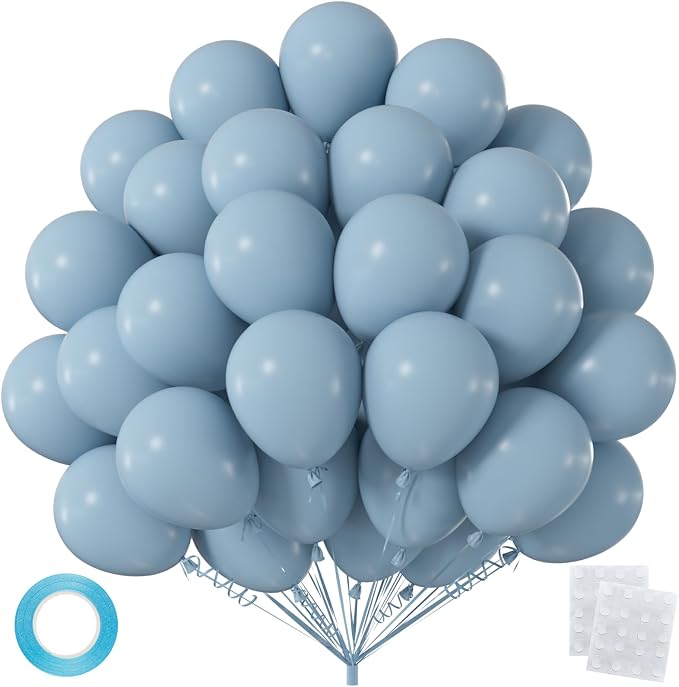 50pcs 12 Inch Dusty Blue Latex Balloons | Premium Helium Haze Blue Balloons by OWPFJG