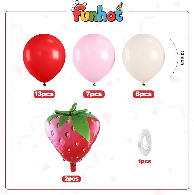 Strawberry Balloons, 12 Inch Red and Pink Balloons - Image 2