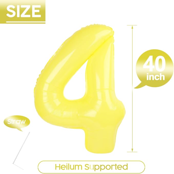 4 Balloon - Macaron Yellow Birthday Number Balloons, 40 Inch Decorations | - Image 5
