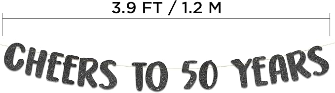 Pre-Strung Cheers to 50 Years Black Glitter Banner - Image 4