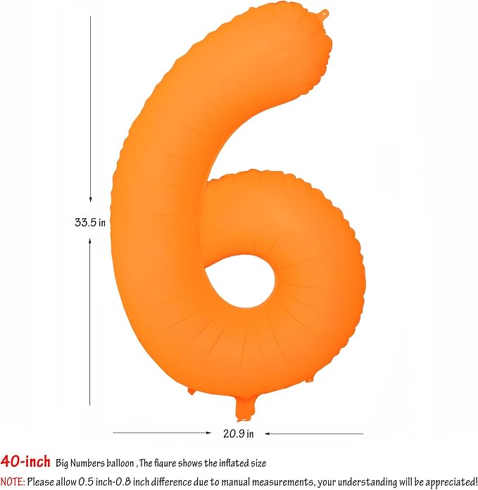 Orange Birthday Number 6 Balloon 40 inch Fluorescent Orange Number 6 | Helium - Image 2