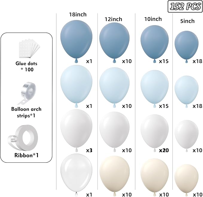 Dusty Blue White Sand Balloons Garland Arch Kit 152pcs Dusty Blue Sand White - Image 2