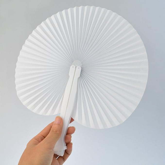 36 Pack Folding Paper Fans Round Shape Handheld Fans Plastic Handle Wedding - Image 6