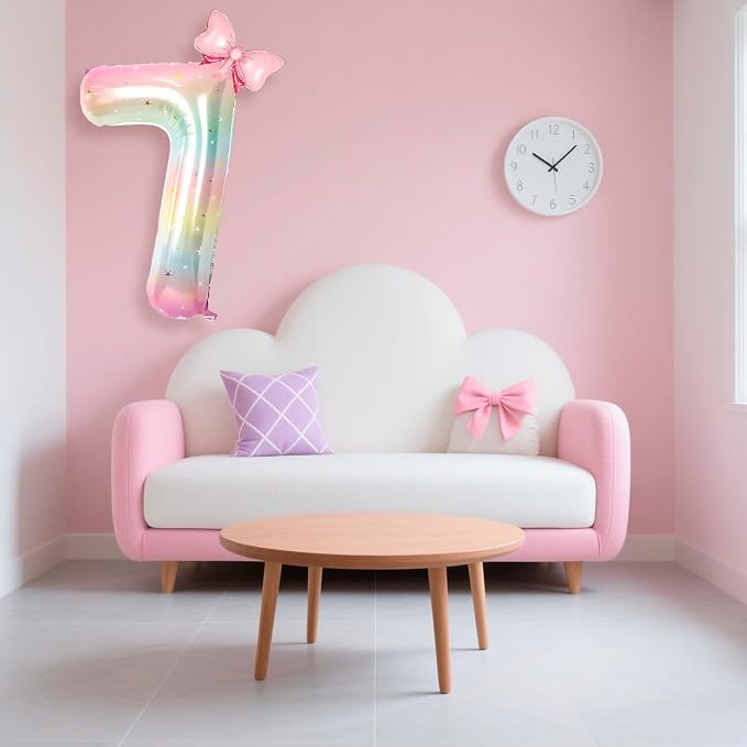 Number 7 40 Inch Rainbow Star Gradient Giant Number Balloon & Mini Bow Balloon - Image 4