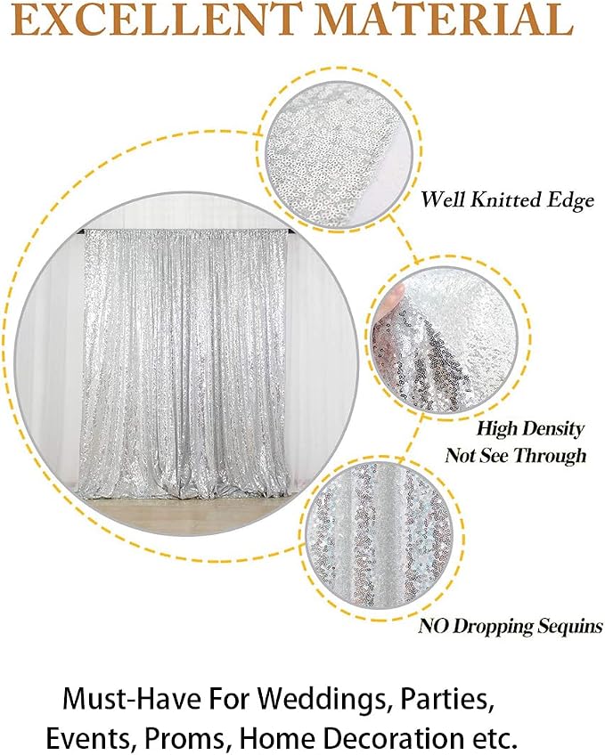 ShinyBeauty Silver Sequin Backdrop 10x10FT, Non-Through, Includes 1pc, - Image 3