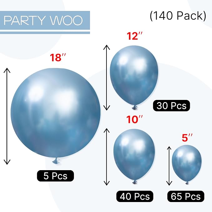 PartyWoo Metallic Light Blue Balloons 140pcs Metallic Baby Blue Color | - Image 6