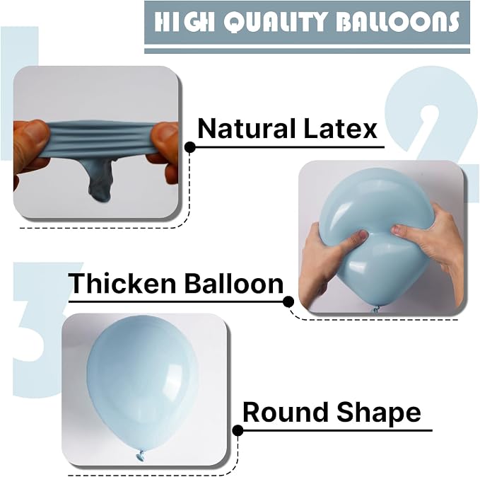 PartyWoo Dusty Blue Balloons 101pcs Light Blue Aqua Boho Color | Balloons - Image 8